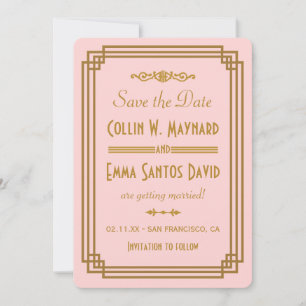 Enkla rosa Art Deco Spara datum-inbjudningar Datumet