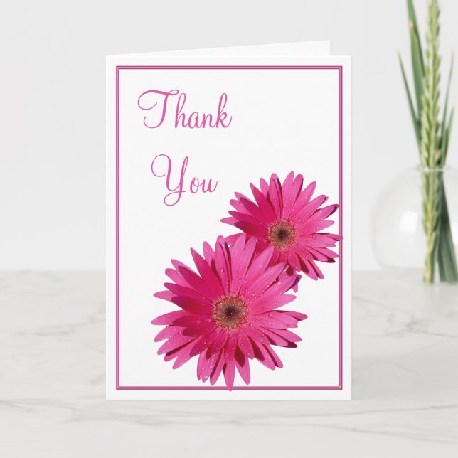 Enkla Rosa Gerbera Daisy Bröllop Tack Kort (Framsida)