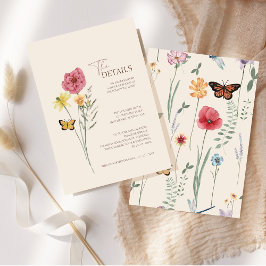 Enkla Rosa Gula Vildblomma Bröllopsdetaljer Tilläggskort
