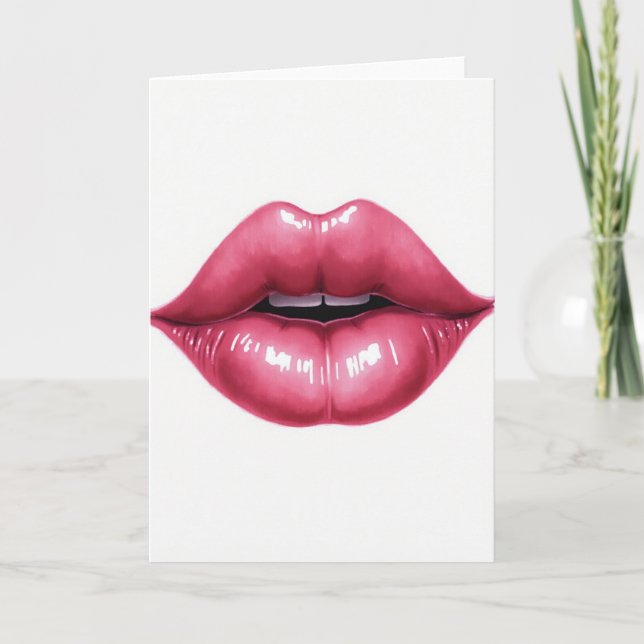 Enkla rosa läppar Kiss-kort Kort (Framsida)