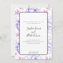 Enkla rosa och lila linjetecknade blommor Bröllop