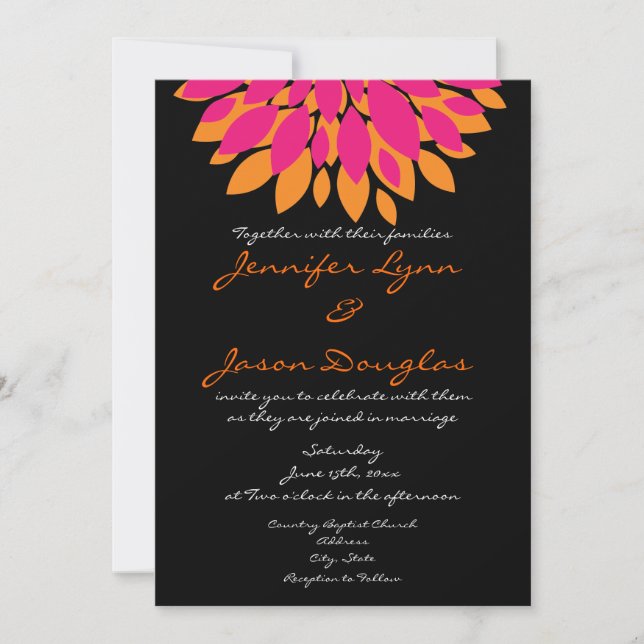 Enkla rosa- och orangeblommor som gifta sig inbjudningar (Framsida)