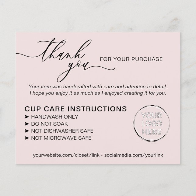 Enkla Rosa Tumbler Kopp Care Instructions Flygblad (Framsidan)