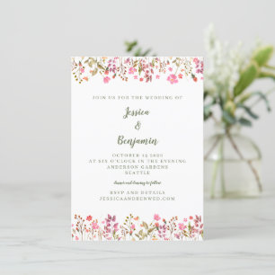Enkla rosa vildblommor Blommig kant Bröllop Inbjudningar