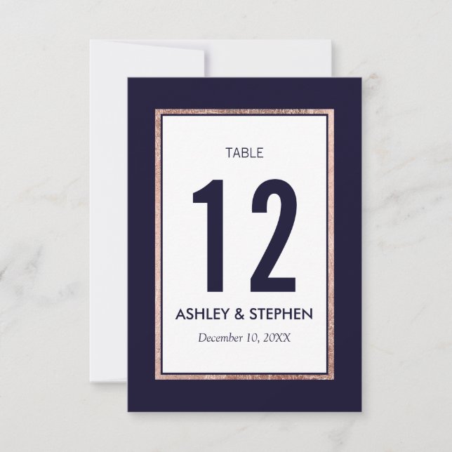 Enkla roséguldlinjearkiverade blå bordsnummer (Framsida)