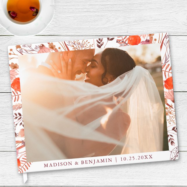 Enkla Rustika Boho Chic Vilda Blommor Foto Bröllop Gästböcker (Skapare uppladdad)