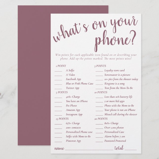 Enkla saker på din Mobila | Mauve Rosa Game Card (Fram/baksida)