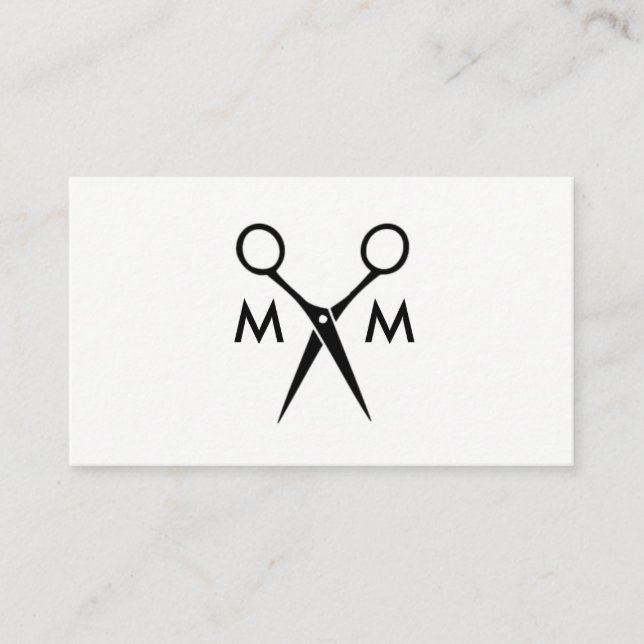 Enkla salongssaxar med monogram visitkort (Framsida)