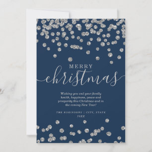 Enkla silver julhelger glitter navy julkort