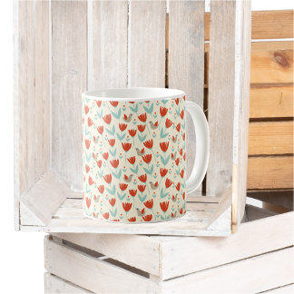 Enkla skandinaviska blommor och fåglar Mönster Kaffemugg