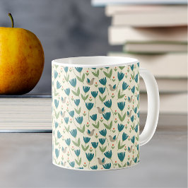 Enkla skandinaviska blommor och fåglar Mönster Kaffemugg