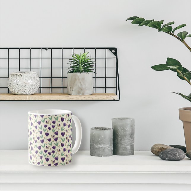 Enkla skandinaviska blommor och fåglar Mönster Kaffemugg (Skapare uppladdad)
