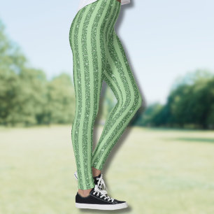 Enkla skoggröna glitterränder i vertikal stil leggings
