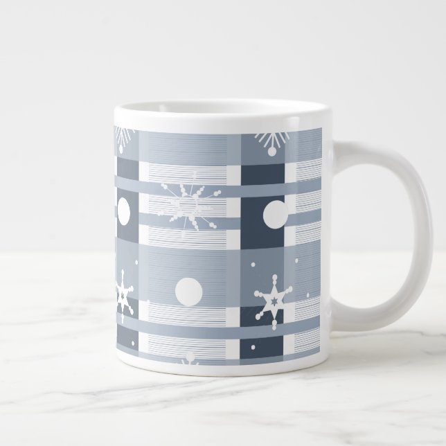 Enkla snöflingor Blå rutig Jumbo Mugg (Höger)