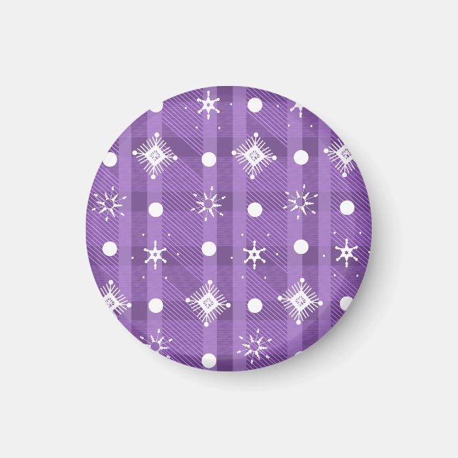 Enkla snöflingor Lila rutigt mönster   Magnet (Framsidan)