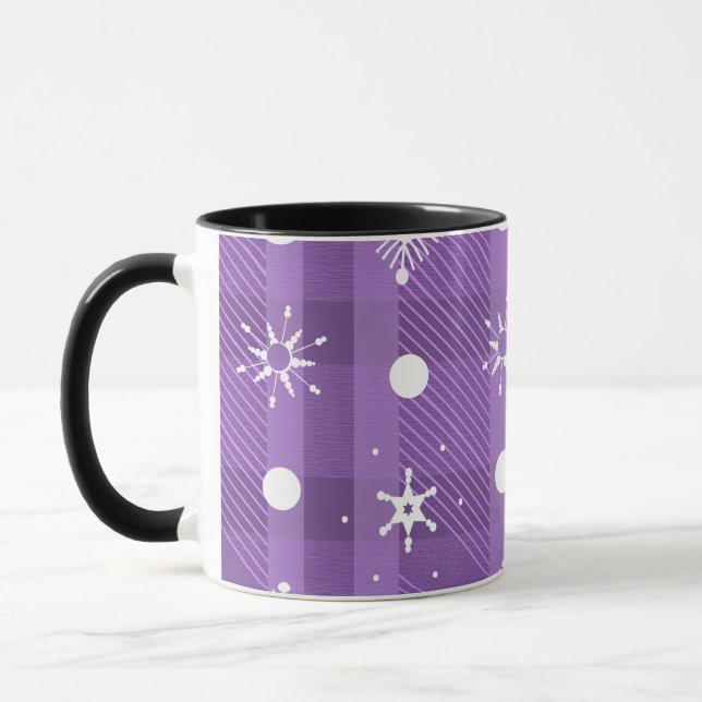 Enkla snöflingor Lila rutigt mönster Mugg (Vänster)