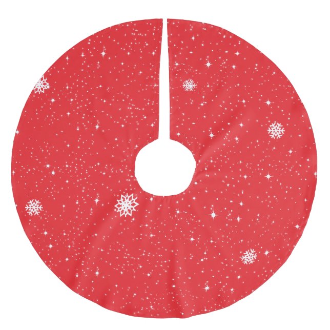 Enkla Snöflingor på RÖD Julgransmatta Borstad Polyester (Framsidan)