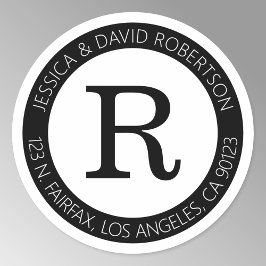 Enkla snygga svart & vitt & returadress runt klistermärke