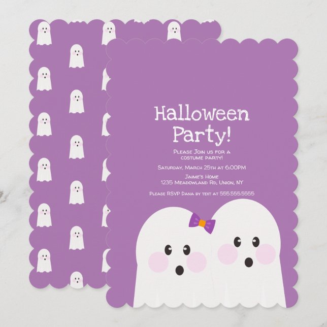 Enkla spökpar Halloween-fest rosa mönster Inbjudningar (Fram/baksida)