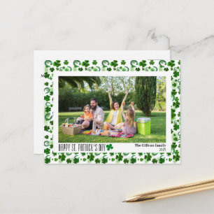 Enkla St. Patricks dag Shamrocks familjefoto Helg Vykort