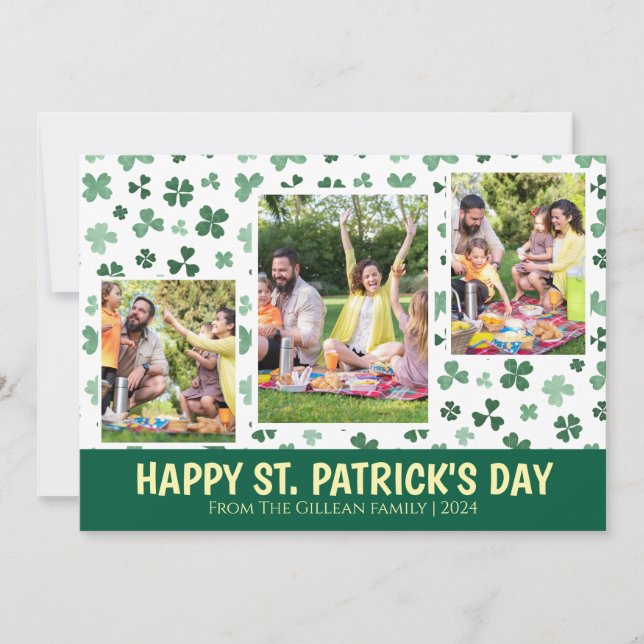 Enkla St. Patricks dag Shamrocks familjefoto Julkort (Framsida)