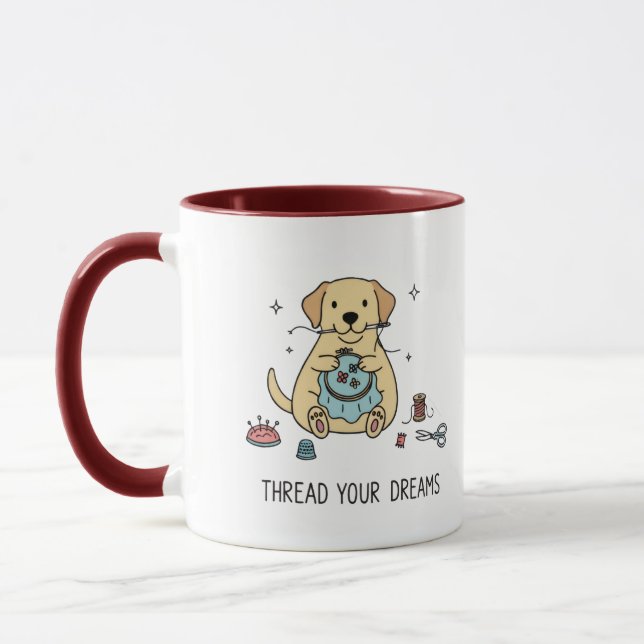 Enkla stämningar Gul hund sy & broderi konst  Mugg (Vänster)