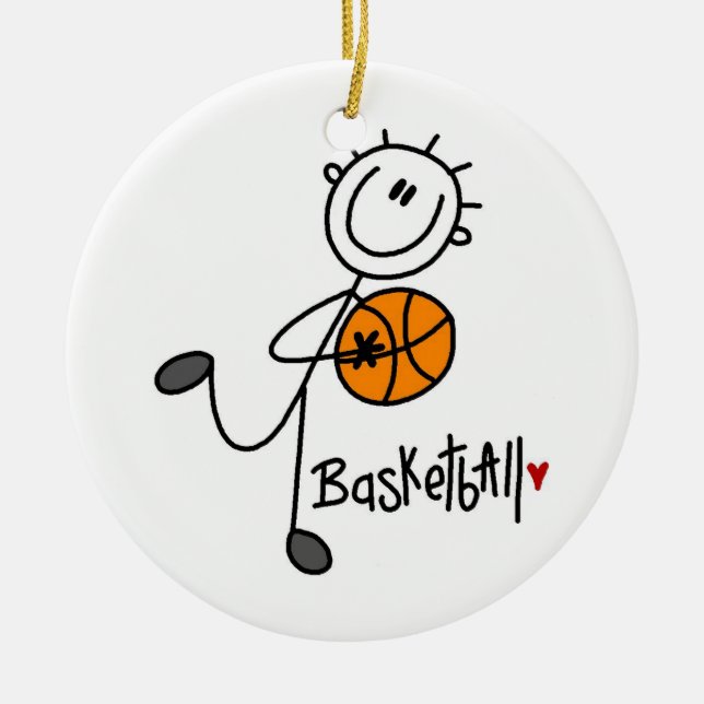 Enkla stick figurbasketT-tröja och gåvor Julgransprydnad Keramik (Framsidan)