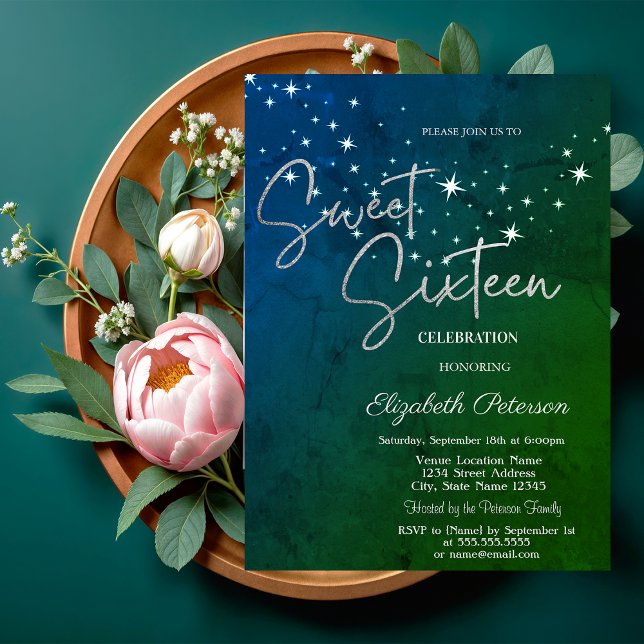 Enkla stjärnor Grön Sweet 16  Inbjudningar (Skapare uppladdad)