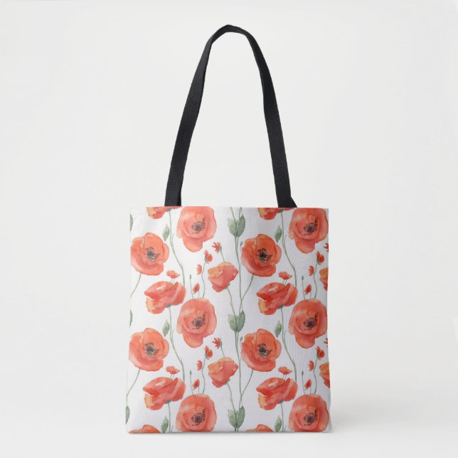 Enkla Stylish Vallmo Blommor Akvarell Mönster  Tygkasse (Framsida)