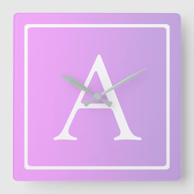 Enkla subtila rosor för Monogram |/purpurfärgade Fyrkantig Klocka (Framsida)