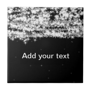 Enkla svarta glitterstjärnor lägg till din text c kakelplatta