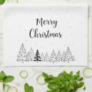 Enkla svarta God Jul träd och stjärnor Kökshandduk