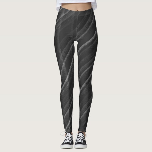 Enkla svarta grå slitna diagonala ränder leggings (Framsida)