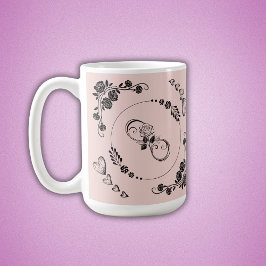 Enkla svarta hörn, Blommigt, Oändlighet på Rosa | Kaffemugg