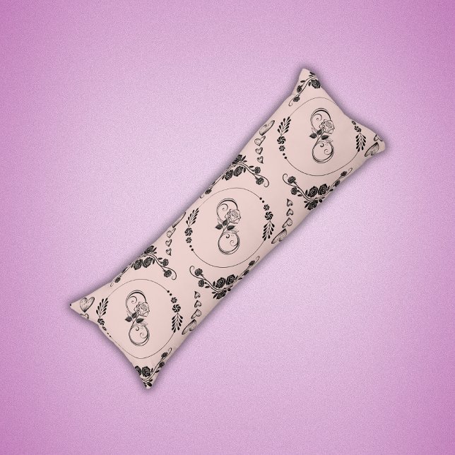 Enkla svarta hörn, Blommigt, Oändlighet på Rosa | Kroppskudde (Skapare uppladdad)