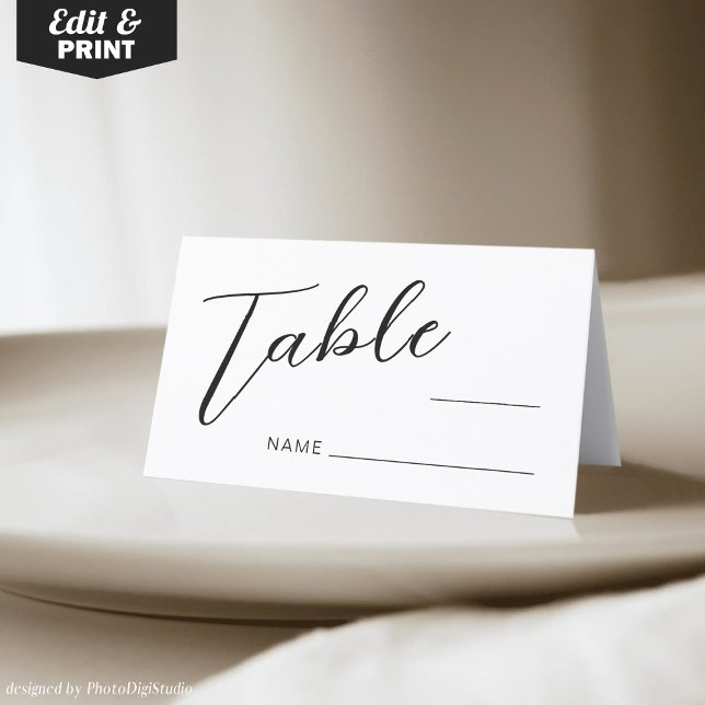 Enkla svarta och vita Bröllop Bord-ortskort Placeringskort (Wedding Table Place Cards)