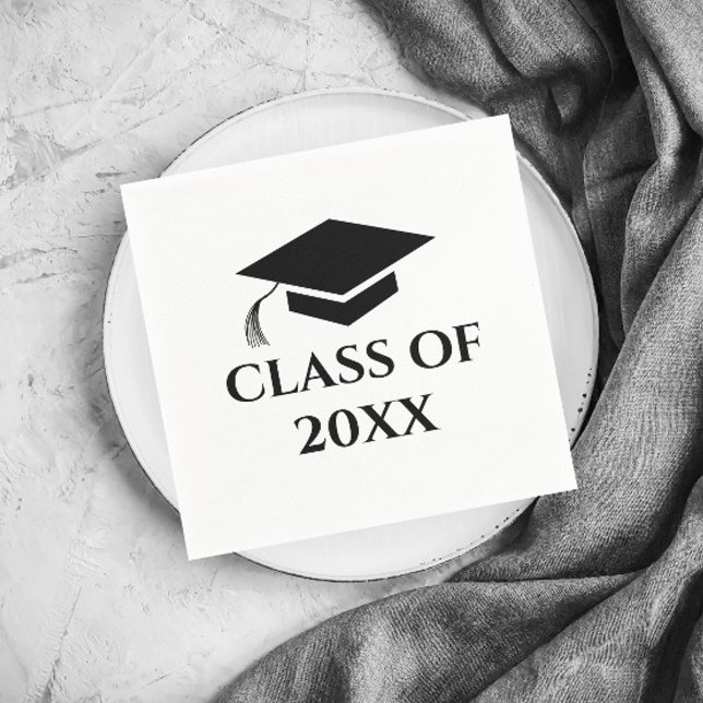 Enkla svarta och vita examensår pappersservett (Simple Black and White Graduation Class Graduation Party Napkins.)