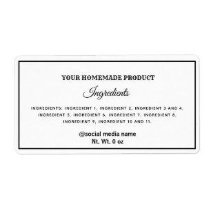 Enkla, svarta och vita ingredienser etikett fraktsedel