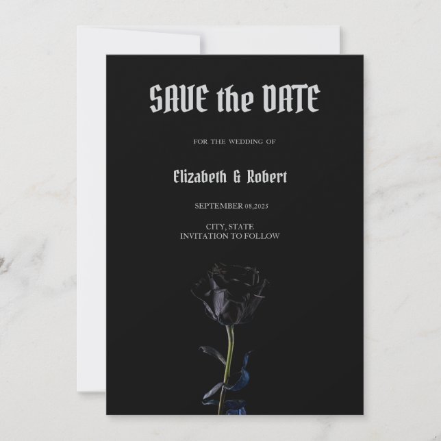 Enkla Svarta Rosor Gothic Save The Date Spara Datumet (Framsida)