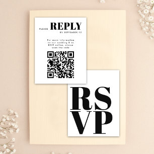 Enkla svartvita RSVP-kort för bröllops QR-kod OSA Kort