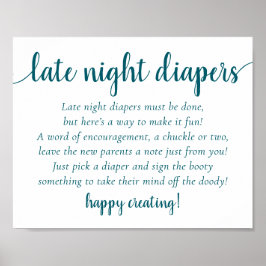 Enkla Teal Late Night Diaper | Blå Grönt Shower Poster