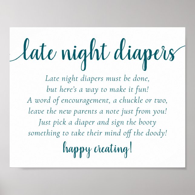 Enkla Teal Late Night Diaper | Blå Grönt Shower Poster (Framsidan)