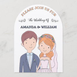 Enkla, tecknade makar illustration bröllop inbjudningar