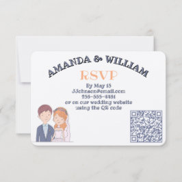 Enkla, tecknade makar illustration bröllop OSA kort