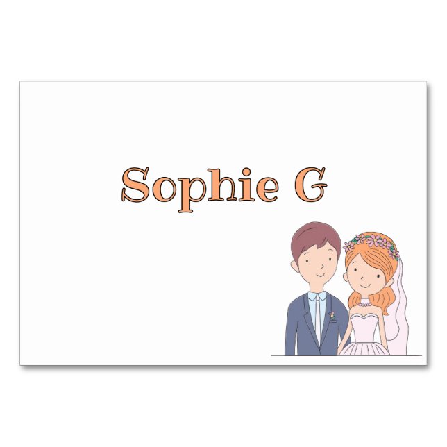 Enkla, tecknade make/makas bröllopsplatskort bordsnummer (Framsidan)