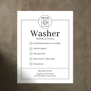 Enkla tvättinstruktioner Laundromat Vägg Poster
