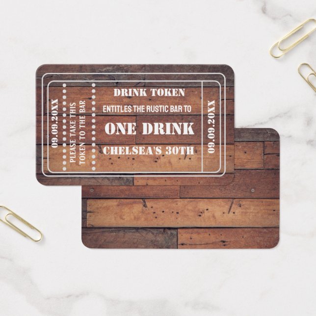 Enkla, unika Rustic-händelser Drink Voucher Biljet Visitkort (Kontor)