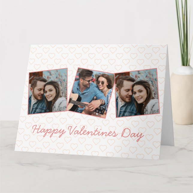Enkla Valentineser i Lycklig Cute 3 Photo Heart Mö Kort (Framsida)