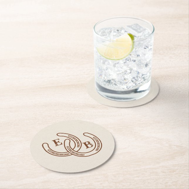 Enkla västerländska hästsko-monogram initialer brö underlägg papper rund (Insitu)