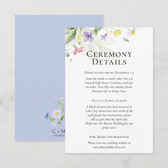 Enkla Vattenfärg Vilda Blommor Detaljer / Anvisnin Tilläggskort (Fram/baksida)